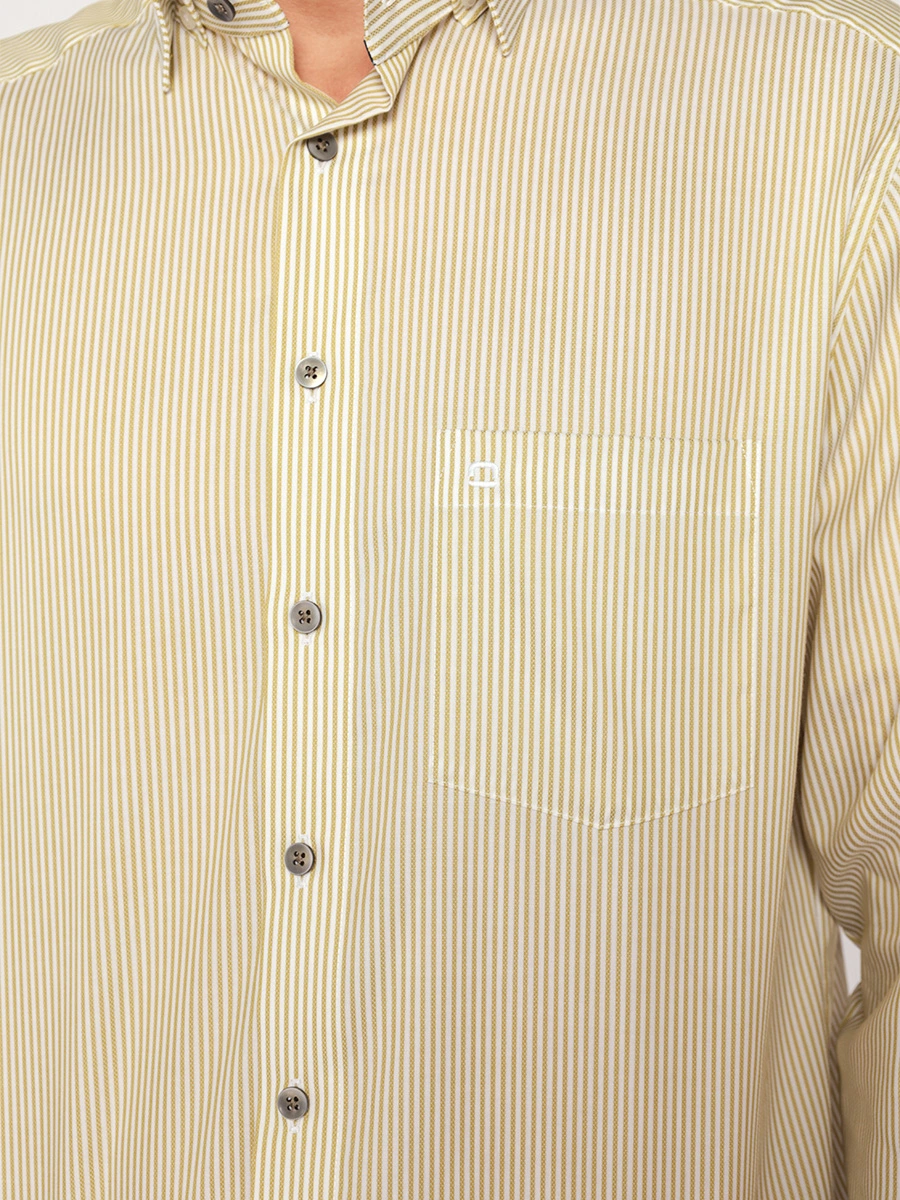 Рубашка полуприталенного кроя в полоску светло-зеленого цвета